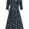 Collectif Susanna Fall Leaves 50's Swing Dress Blue