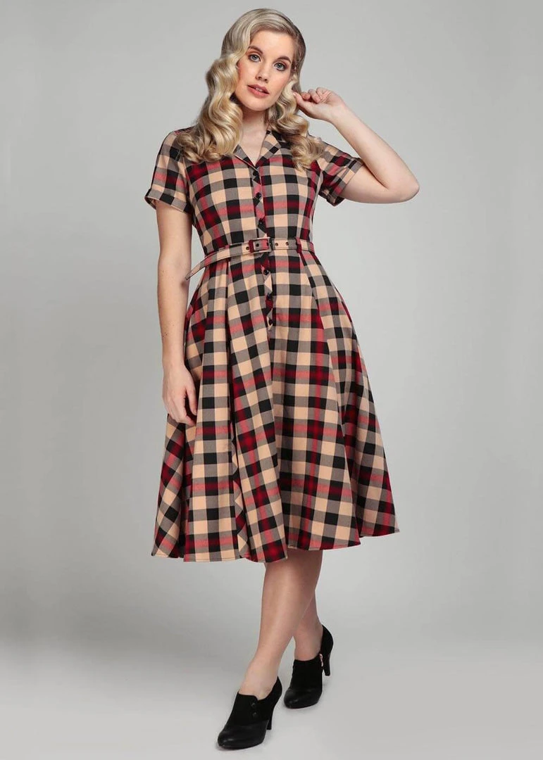 New In Collectif Caterina McKenzie Check 50's Swing Dress Multi