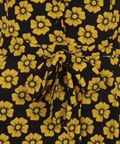Collectif Violet Vintage Fleur 40's Swing Dress Mustard Black