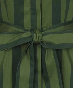 Collectif Mara Garden Stripes 40's Swing Dress Green