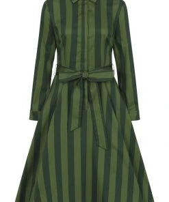 Collectif Mara Garden Stripes 40's Swing Dress Green