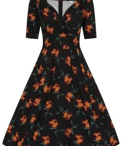 New In Collectif Trixie Midnight Lily 50's Swing Dress Black