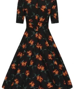 New In Collectif Trixie Midnight Lily 50's Swing Dress Black