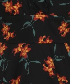 New In Collectif Trixie Midnight Lily 50's Swing Dress Black