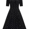 Collectif Trixie Glitter Moon Velvet 50's Swing Dress Black Silver New In