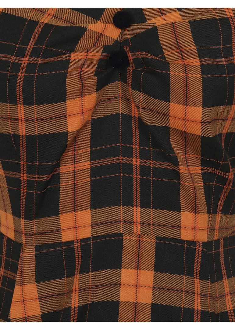 Collectif Dolores Pumpkin Check 50's Short Swing Dress Orange