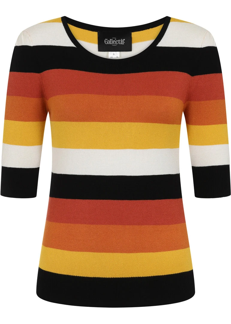 Collectif Chrissie Candy Corn Stripe 50's Top Orange New In