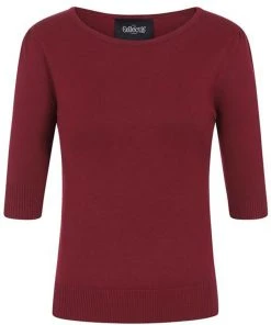 Collectif Chrissie Knitted 50's Top Burgundy Red New In