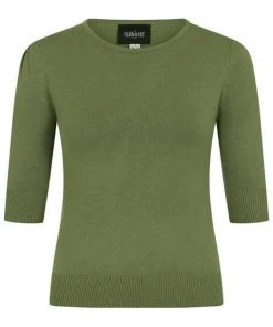 Collectif Chrissie Knitted 50's Top Moss Green New In