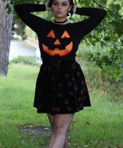 Collectif Machi Pumpkin Face 50's Jumper Black