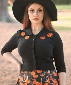 Collectif Halette Pumpkins 50's Cardigan Black New In