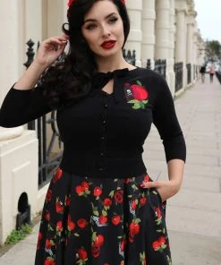 Collectif Charlene Deathly Apples 50's Cardigan Black New In