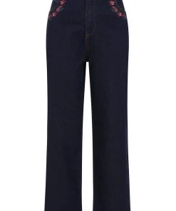 New In Collectif Maggie Floral Denim 70's Jeans Navy