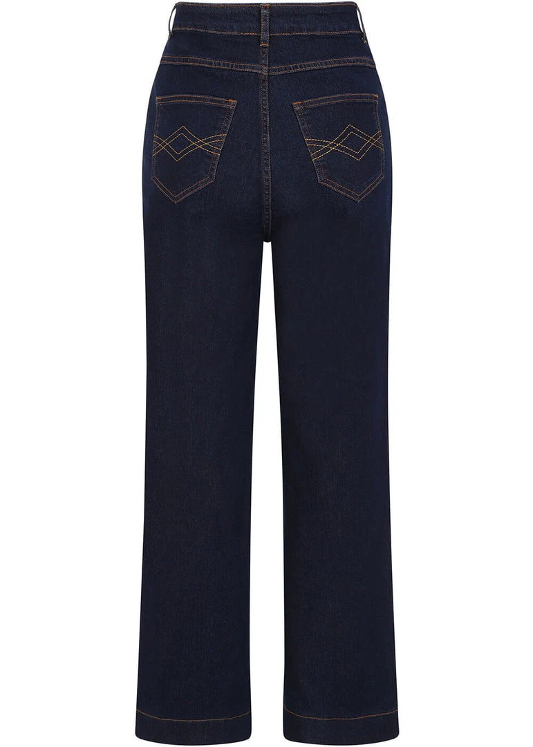 New In Collectif Maggie Floral Denim 70's Jeans Navy