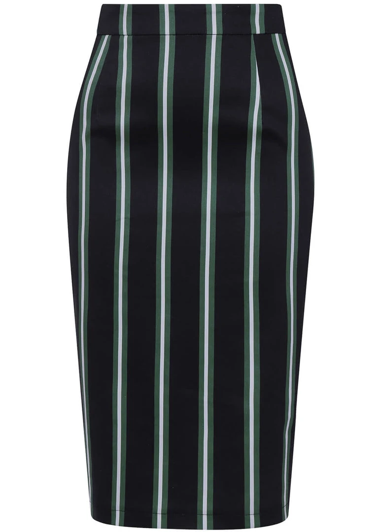 Collectif Polly Witch Stripes 50's Pencil Skirt Black New In