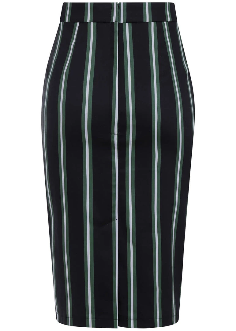 Collectif Polly Witch Stripes 50's Pencil Skirt Black New In