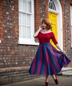 Collectif Clara Jewel Stripe 50's Swing Skirt Multi New In