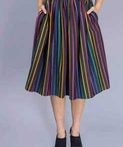 Collectif Jasmine Dark Rainbow 50's Swing Skirt Multi New In