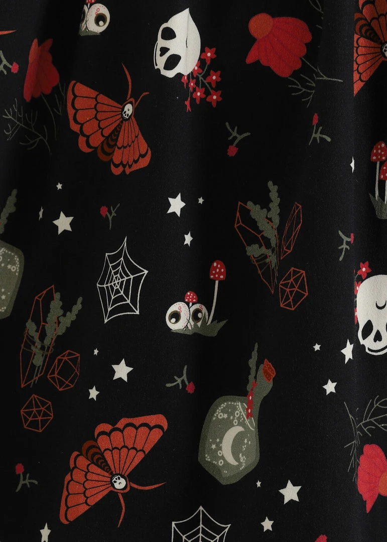 New In Collectif Jasmine Witches Garden 50's Swing Skirt Black