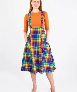 Collectif Alexa Rainbow Check 50's Swing Skirt Multi New In
