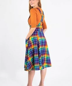 Collectif Alexa Rainbow Check 50's Swing Skirt Multi New In