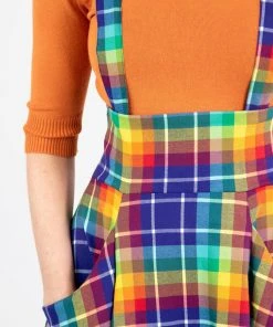 Collectif Alexa Rainbow Check 50's Swing Skirt Multi New In