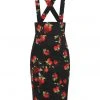 New In Collectif Alexa Deathly Apples 50's Pencil Skirt Black