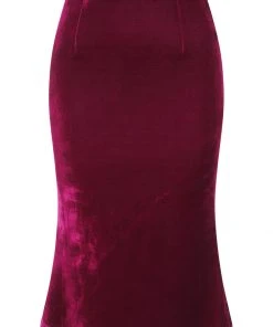 Collectif Lover Velvet Heart 50's Pencil Skirt Wine New In