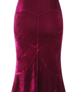 Collectif Lover Velvet Heart 50's Pencil Skirt Wine New In