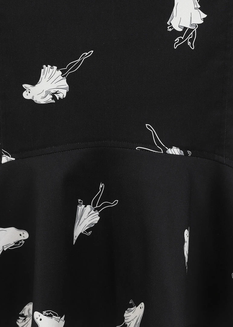 Collectif Winifred Pinup Ghouls 50's Fishtail Skirt Black White New In