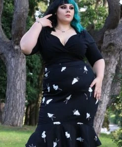 Collectif Winifred Pinup Ghouls 50's Fishtail Skirt Black White New In