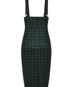 Collectif Karen Houndstooth 40's Suspender Pencil Skirt Green