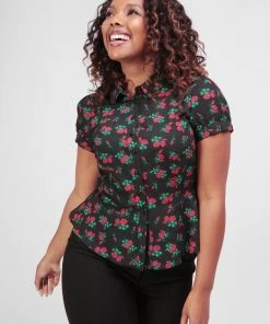 Collectif Mary Grace Love Rose 40's Blouse Black