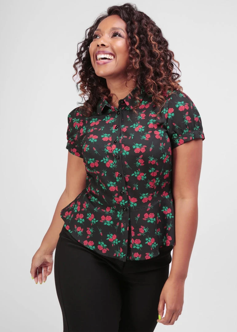 Collectif Mary Grace Love Rose 40's Blouse Black