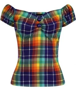 Collectif Dolores Rainbow Check 50's Top
