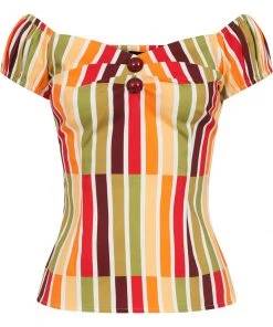 Collectif Dolores Alternate Stripe 50's Top Multicolour New In