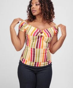 Collectif Dolores Alternate Stripe 50's Top Multicolour New In