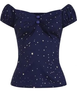 Collectif Dolores Magic Stars 50's Top Navy Blue