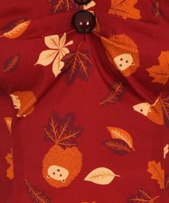 Collectif Dolores Hedgehogs And Leaves 50's Top Red New In