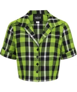 Collectif Ivy Frogs Breath Check 50's Shirt Green New In