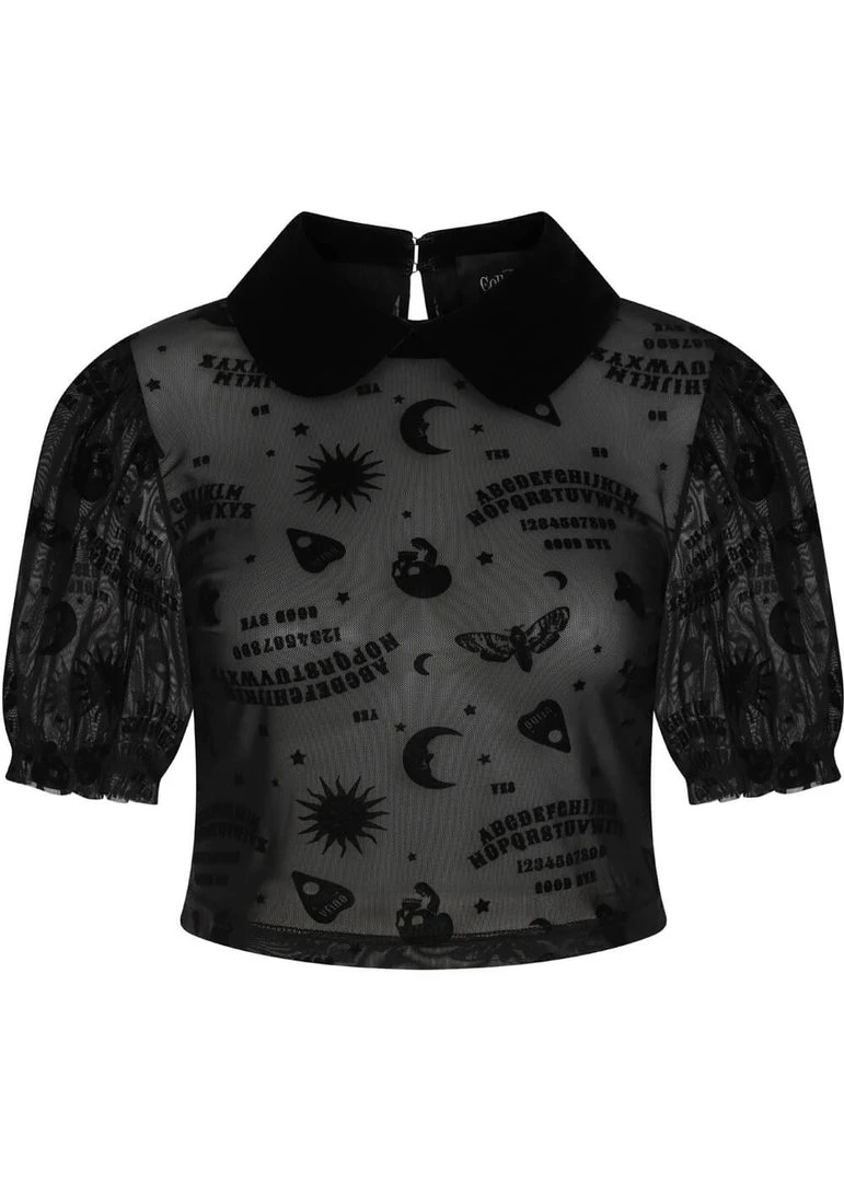 Collectif Ana Ouija Mesh Crop Top Black New In