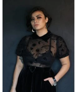 Collectif Ana Ouija Mesh Crop Top Black New In