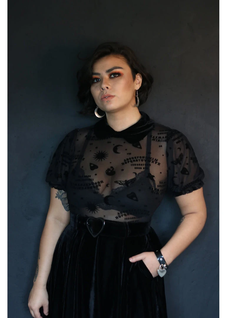 Collectif Ana Ouija Mesh Crop Top Black New In