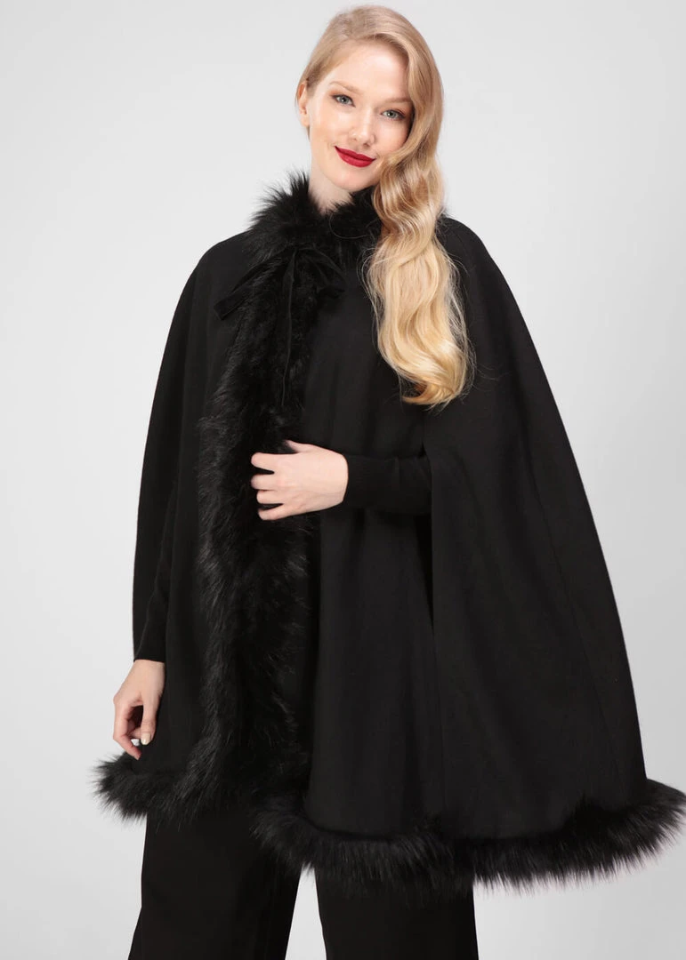 Collectif Kori Faux Fur 40's Cape Black New In