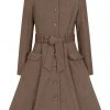 New In Collectif Olivia Hooded 40's Swing Coat Brown
