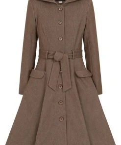 New In Collectif Olivia Hooded 40's Swing Coat Brown