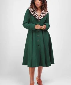Collectif Saffron Leopard Swing 50's Coat Green