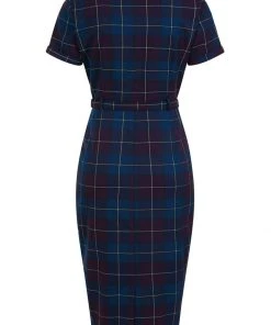 Collectif Caterina Mermaid Check 40's Pencil Dress Teal