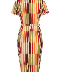 New In Collectif Caterina Alternate Stripe 50's Pencil Dress Multi