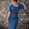 Collectif Aleksi 50's Pencil Dress Petrol New In